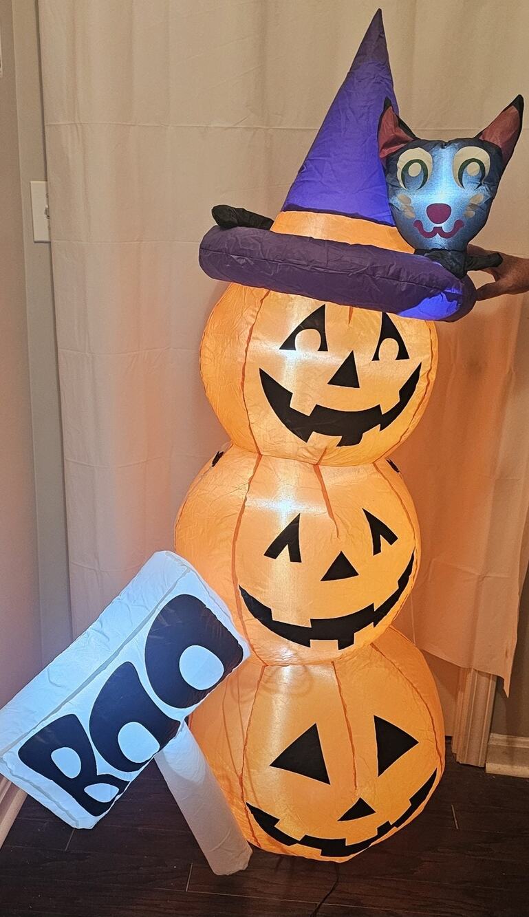 5.25 Ft Boo Pumpkin With Black Cat Halloween Inflatable with Built In LED Lights